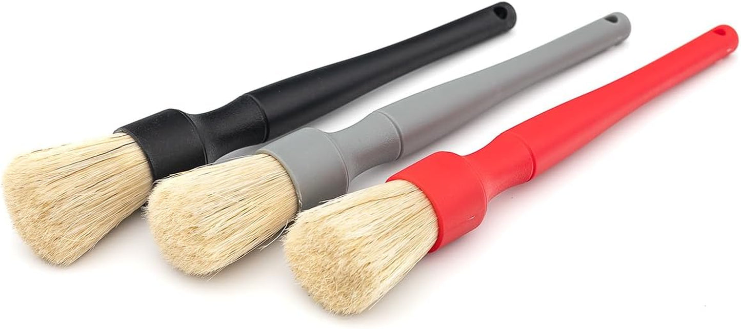 Boar Hair Detailing Brush Large, Comfortable Grip and Heavy-Duty Scrubbing for Interior, Exterior, Engine Bay, Wheels, Exhaust Tips, Textured Plastic