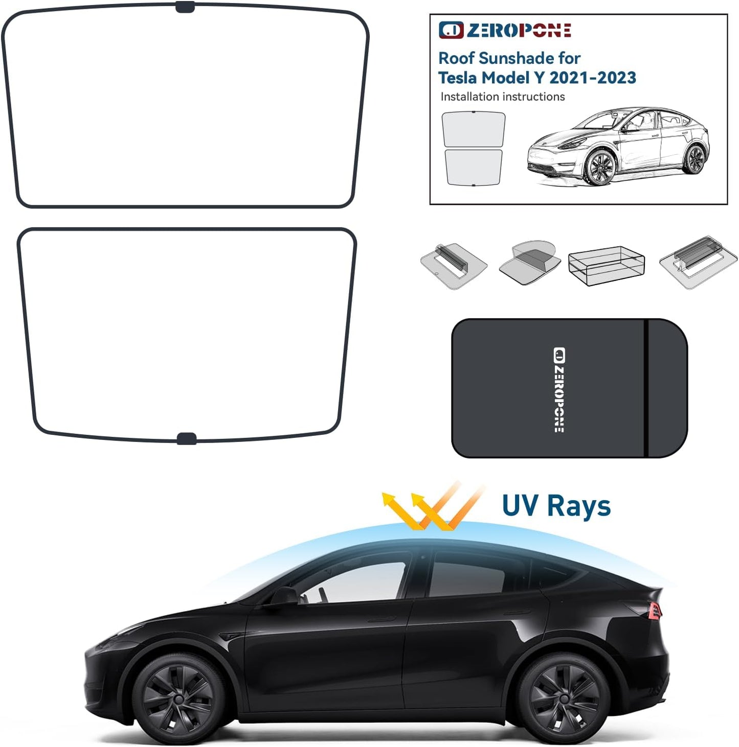 Sunshade Roof for Tesla Model Y, Tesla Accessories Heat Insulation Foldable Glass Sunroof Cover for Model Y 2024 2023 2022 2021