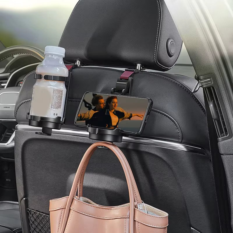 3-In-1 Car Seat Back Universal Hook Car Multi-Function Hook Storage Rack Cup Holder Women'S Handbag Hanging Storage Fixed Hook
