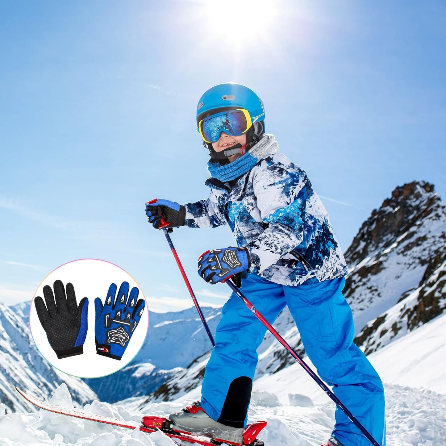 Motorcycle Gloves Riding Dirty Bike Gloves Racing Winter Power Sports Supplies for Riding Cycling Hiking Outdoor(Royal Blue,7.09 X 3.55 Inches)