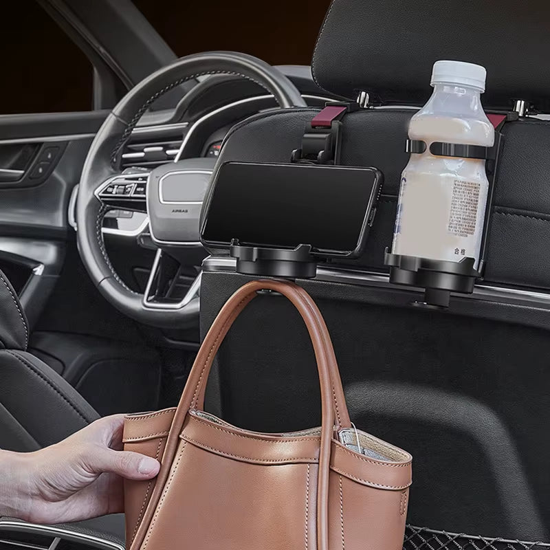 3-In-1 Car Seat Back Universal Hook Car Multi-Function Hook Storage Rack Cup Holder Women'S Handbag Hanging Storage Fixed Hook