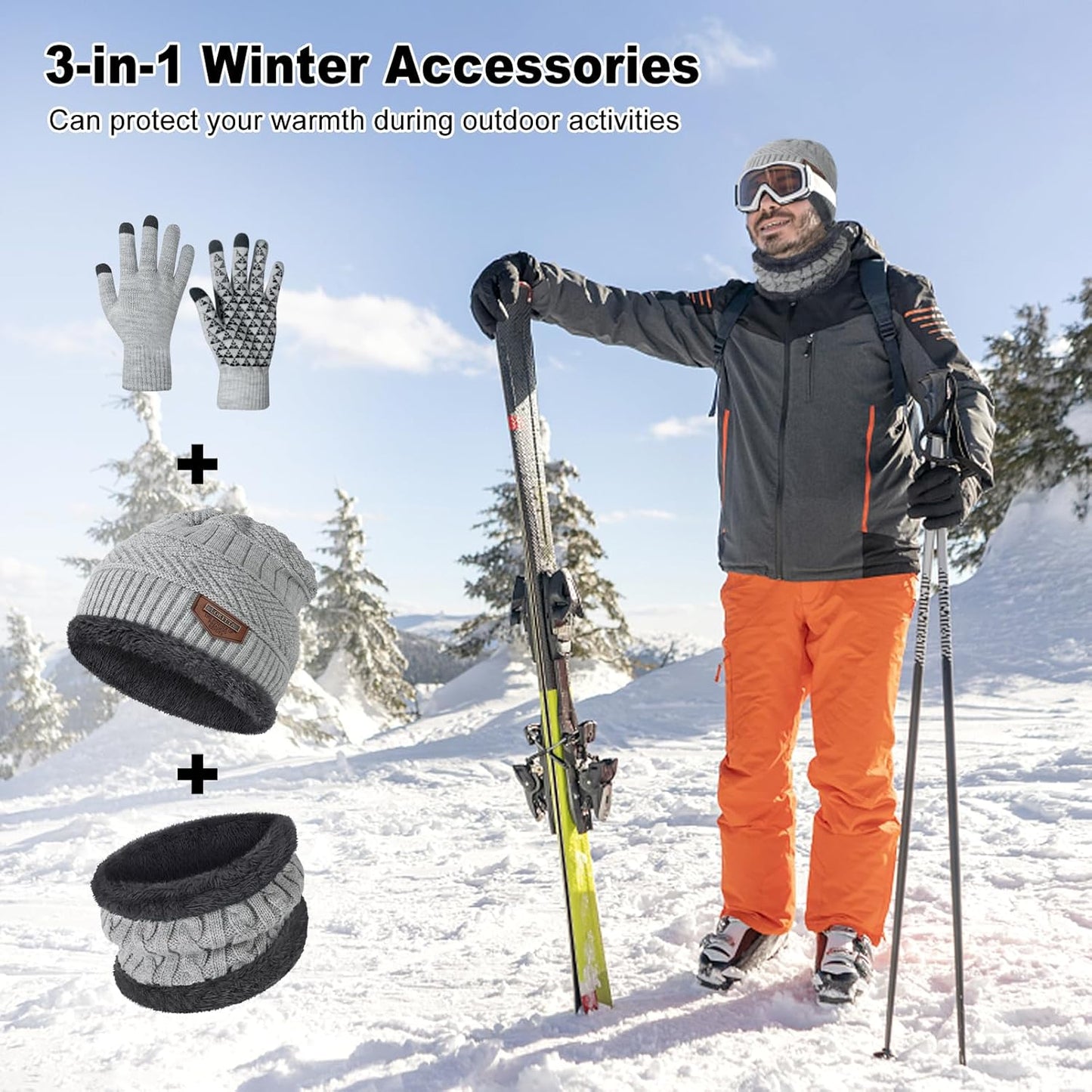 Winter Beanie Hats Scarf Gloves Set Thick Warm Slouchy Beanies Hat Knit Skull Cap Neck Warmer for Men Women