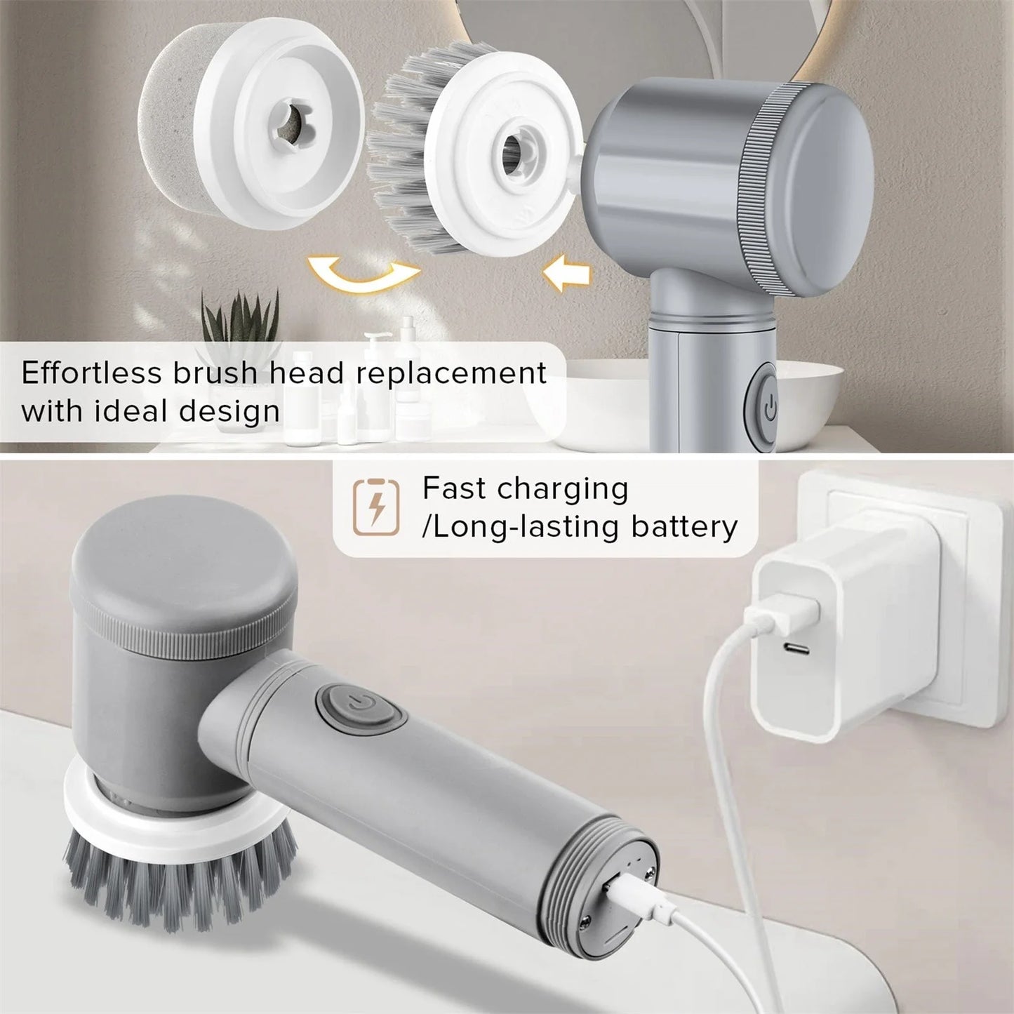 Popular Pick! Electric Cleaning Brush * 1 Brush Head * 6 Usb Cable * 1 Scrubber Cleaning Brush Cordless Power Scrubber with 6 Replaceable Brush Heads Handheld Power Shower Scrubber for Bathtub