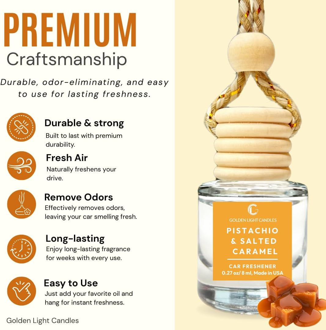 Car Air Freshener Hanging (Pack of 2) | Pistachio and Salted Caramel Car Scent | Cute Car Fragance Oil Diffuser | Car Fresheners for Women and Men | Made in USA | Buy 2+ and save 33%*