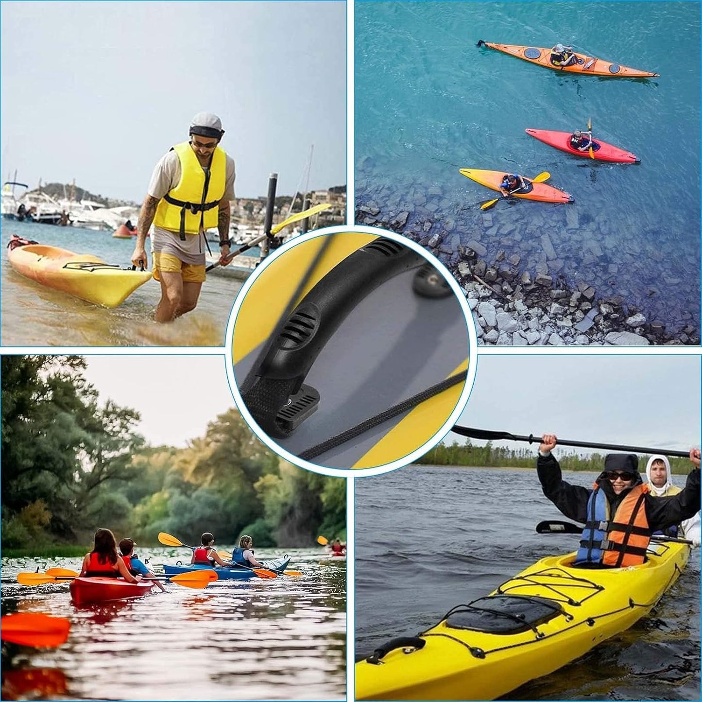 4PCS Kayak Carry Handles, Sturdy Canoe Boat Handle with Screws for Ocean Kayak Emotion Kayaks Luggage Outdoor Sport Canoe Handle Kayak Parts Black