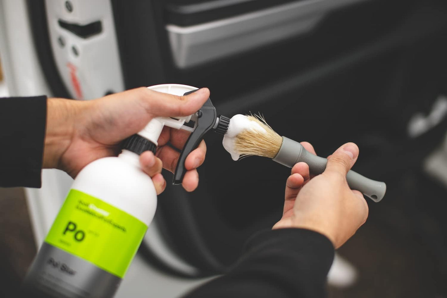 Boar Hair Detailing Brush Large, Comfortable Grip and Heavy-Duty Scrubbing for Interior, Exterior, Engine Bay, Wheels, Exhaust Tips, Textured Plastic
