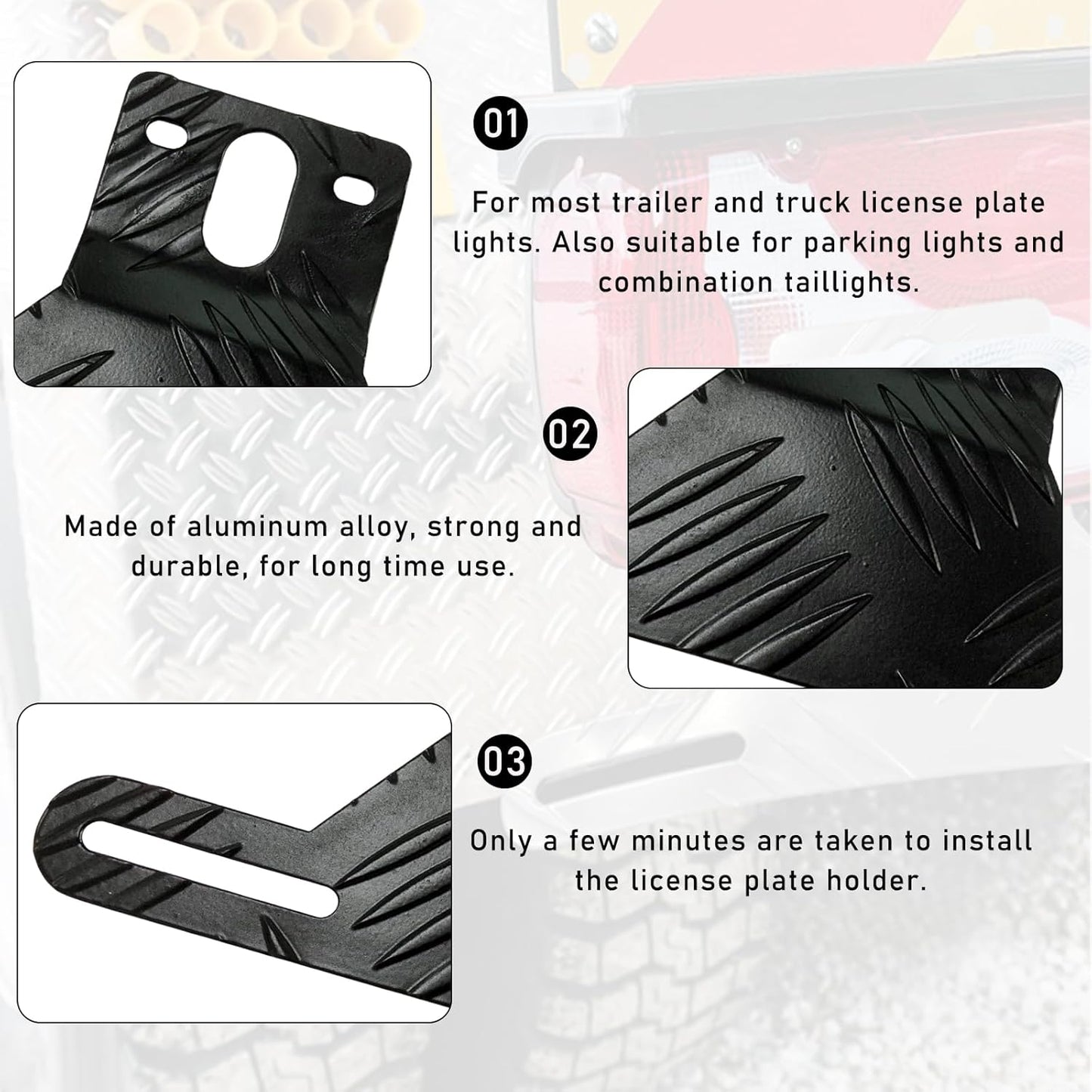Car Aluminum License Plate Light Bracket, Auto License Plate Holder Bracket and Light Mount, Universal Vehicle Exterior Accessories for UTV ATV Trailer Truck RV Motorcycles (Black)