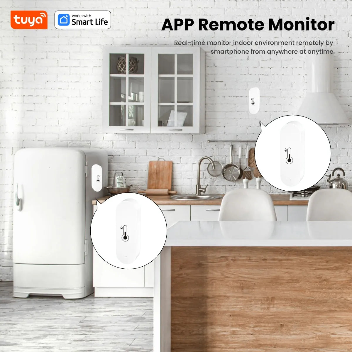 Tuya Wifi Temperature and Humidity Sensor Indoor Humidity Sensor Battery Powered APP Monitoring for Alexa Google Home Voice