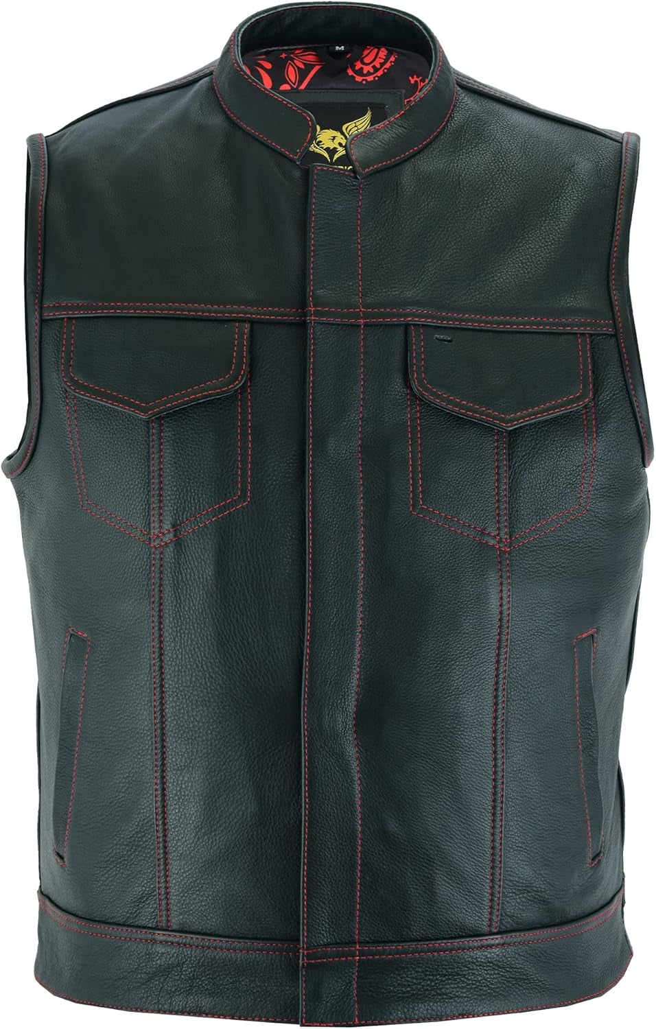 Mens Black Motorcycle Vests - SOA Club & Traditional Paisley Satin Liner Leather Biker Vests