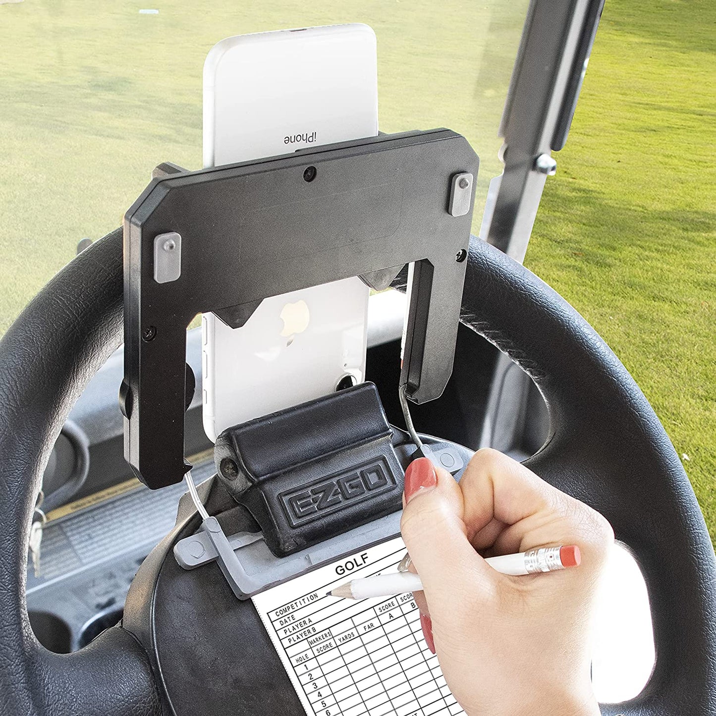 CLUBRALLY Golf Cart Accessories Phone Holder Steering Wheel Cell Phone Mount Fli