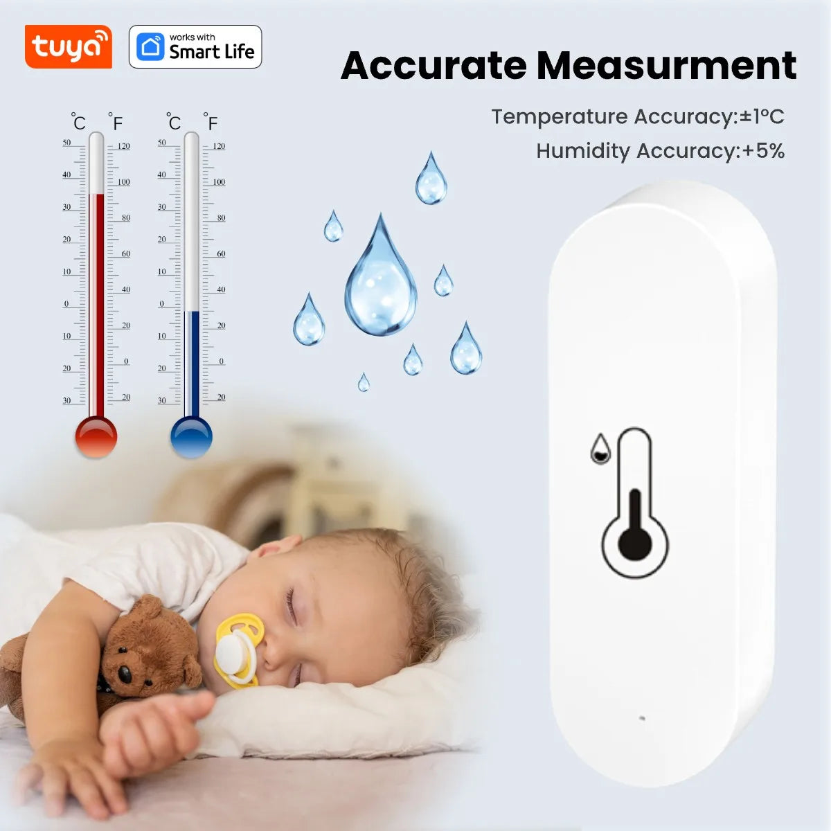 Tuya Wifi Temperature and Humidity Sensor Indoor Humidity Sensor Battery Powered APP Monitoring for Alexa Google Home Voice