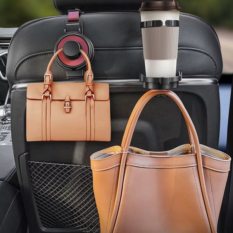 3-In-1 Car Seat Back Universal Hook Car Multi-Function Hook Storage Rack Cup Holder Women'S Handbag Hanging Storage Fixed Hook