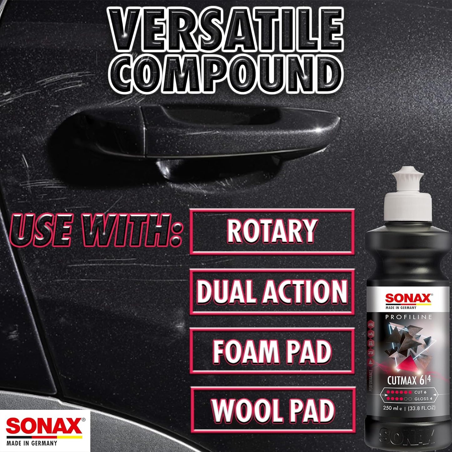 Cutmax Compound 246141 | High-Abrasive Paint Correction Polish for P1500 Grit Sanding Marks | Silicone-Free, Dust-Free, and Odorless | Long Buffing Cycle for Severe Weathered Paint | 250Ml