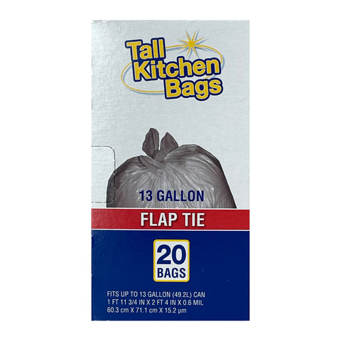 (3 Pack)  Basic Kitchen Trash Bags, 13 Gallon, 20 Bags (Flap Tie)
