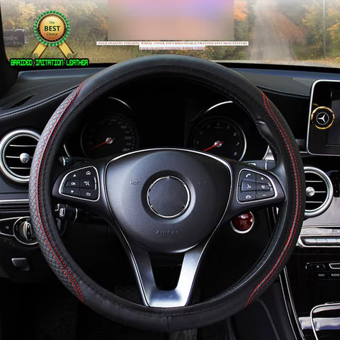 Automobile Universal Steering Wheel Cover Non-Slip Car Steering Wheel Cover Non-Slip Embossed Leather Car-Styling
