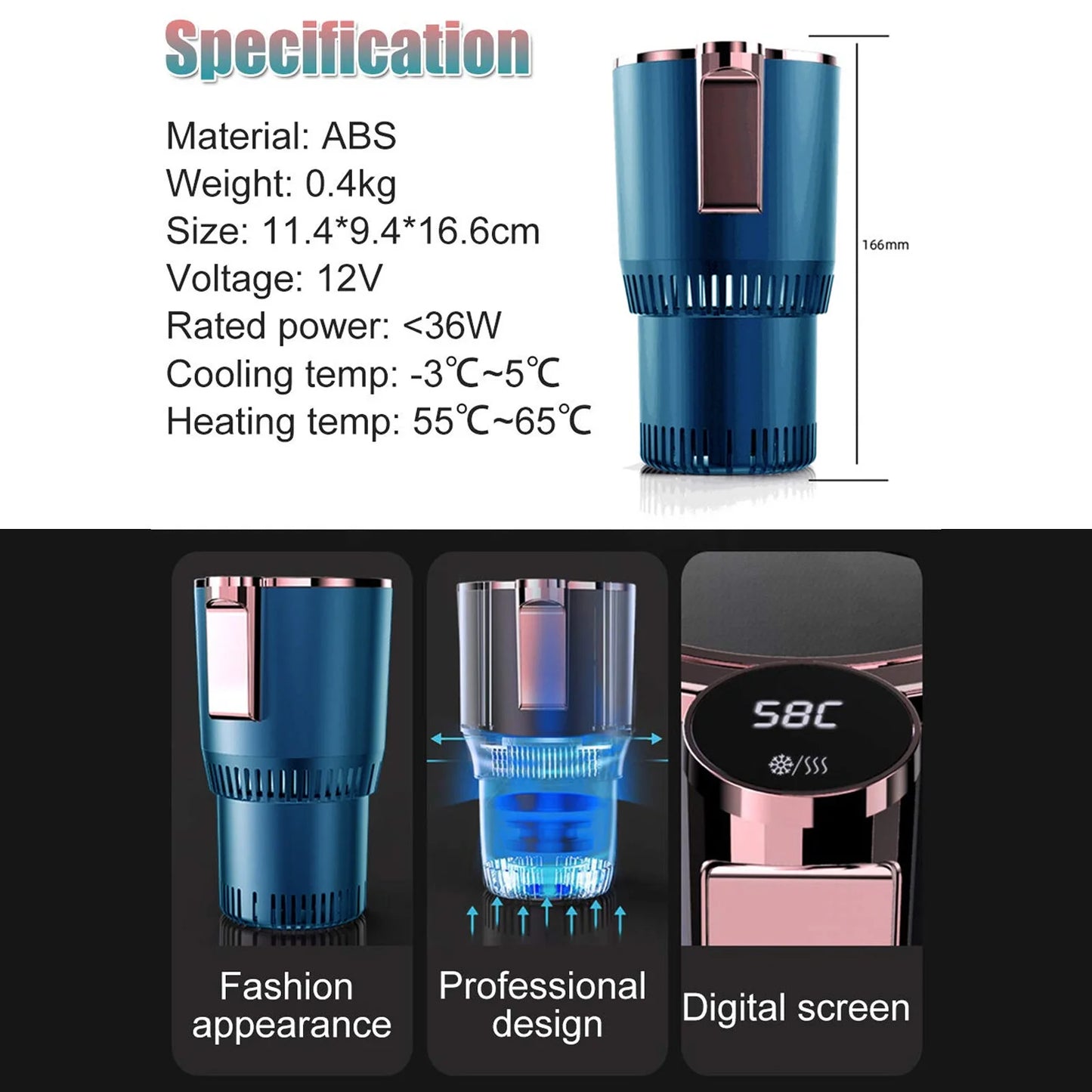 2-In-1 Smart Car Warm & Cold Cup Car Office Heating Cooling Cup Warmer Cooler Smart Car Cup Cooling Beverage Drinks Cans Tumbler Mug Holder