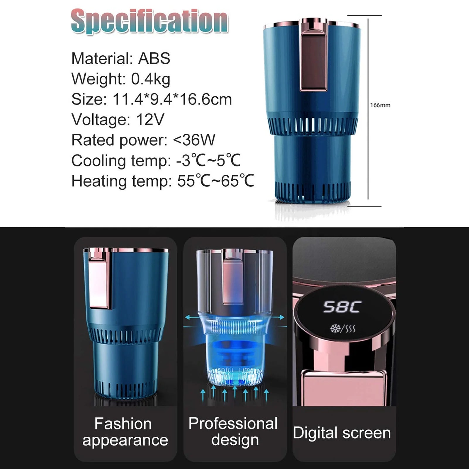 2-In-1 Smart Car Warm & Cold Cup Car Office Heating Cooling Cup Warmer Cooler Smart Car Cup Cooling Beverage Drinks Cans Tumbler Mug Holder