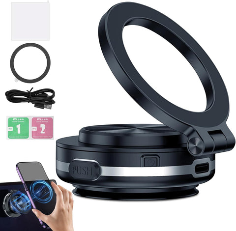 Electric Vacuum Magnetic Car Phone Mount, 360° Rotatable Car Suction Phone Mount, Vacuum Magnetic Phone Holder, Strong Suction for Car & All Smooth Surface,Compatible with All Phone Types (Black)