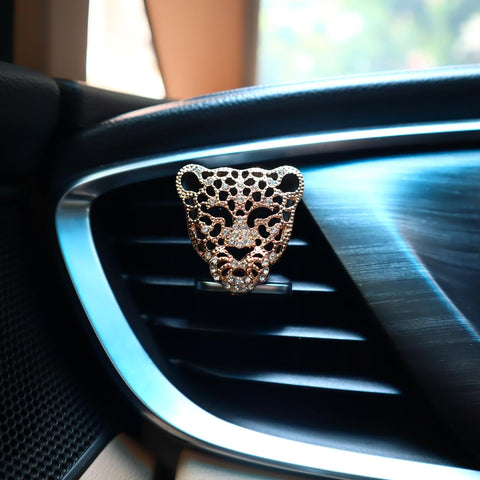 Leopard Car Accessories,2Pcs Golden Leopard Head Car Air Freshener Vent Clip for Women Teens,Refillable Essential Oils Perfumes Diffuser