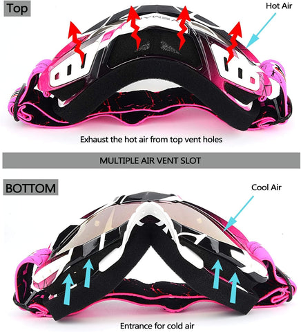 Motorcycle Motocross Goggles ATV Racing Goggles Dirt Bike Tactical Riding Motorbike Goggle Glasses, Bendable Windproof Dustproof Scratch Resistant Protective Safety Glasses (Pink)