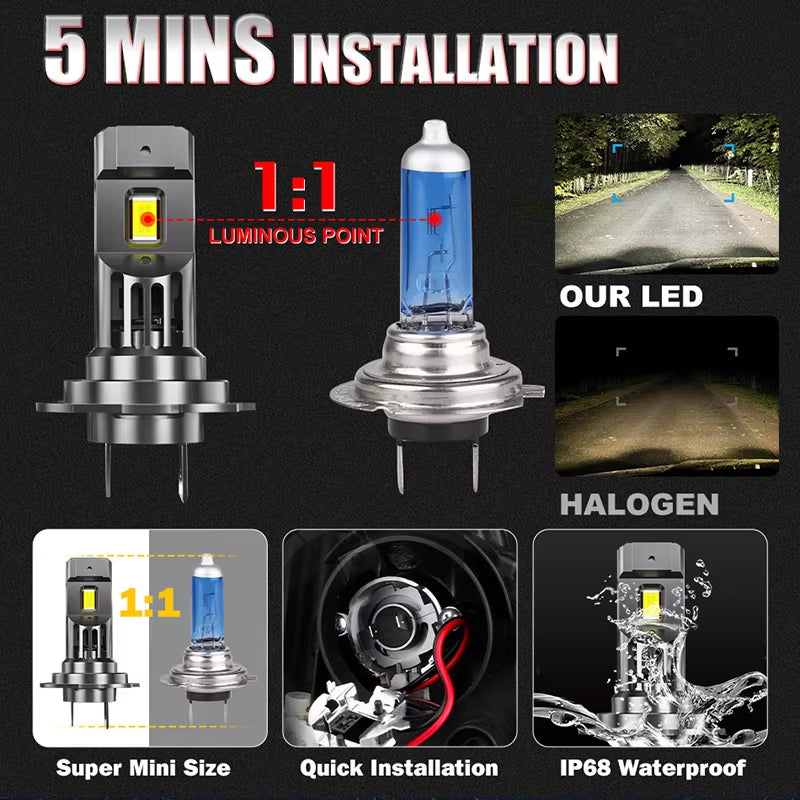 800W Turbo H7 H11 LED Headlight Bulbs CANBUS Lights 80000LM H4 9012 9005 HB3 9006 Mini Lamp 3580 CSP Wireless Car LED with Fan