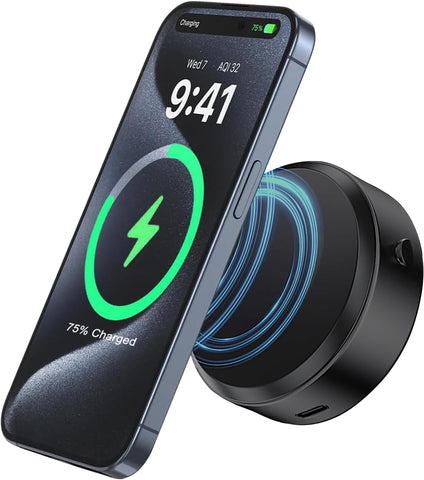 15W Car Electric Suction Cup Magnetic Wireless Charger Phone Holder, Air Vacuum Suction Phone Mount for Mirror and Gym, Compatible with Iphone 12/13/14/15/16 Series, Black
