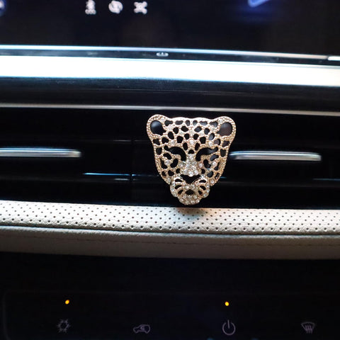 Leopard Car Accessories,2Pcs Golden Leopard Head Car Air Freshener Vent Clip for Women Teens,Refillable Essential Oils Perfumes Diffuser