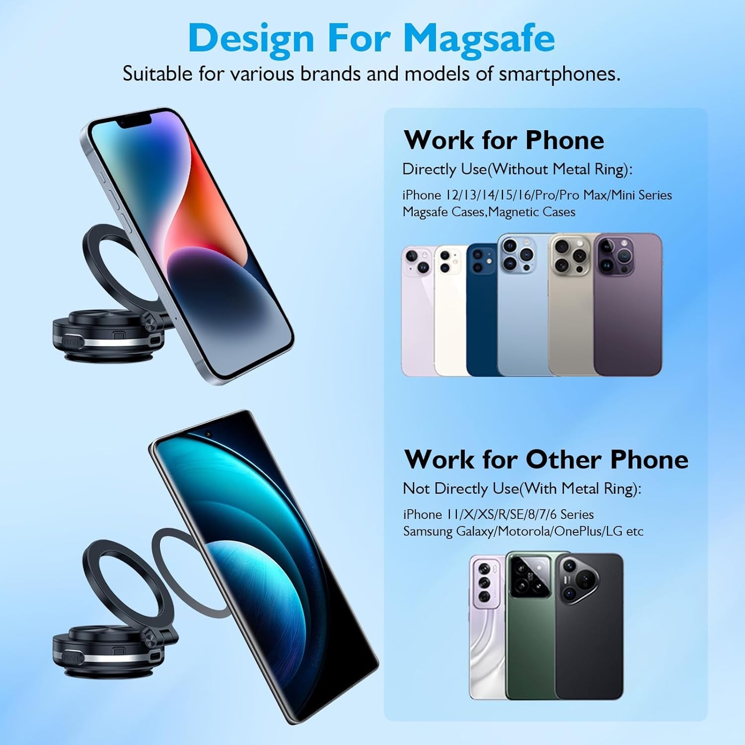 Electric Vacuum Magnetic Car Phone Mount, 360° Rotatable Car Suction Phone Mount, Vacuum Magnetic Phone Holder, Strong Suction for Car & All Smooth Surface,Compatible with All Phone Types (Black)