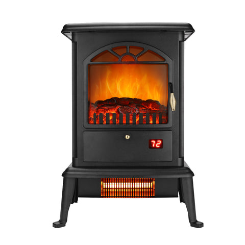 1500W Freestanding Three-door Glass 3D Flame Fireplace with Remote Control/Quartz tube heating/Fake Firewood/7 Color/4 levels of brightness