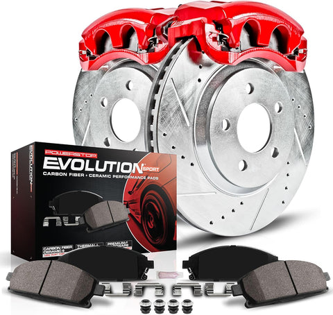 KC3090 Z23 Evolution Sport Brake Kit with Powder Coated Calipers Brake Pads, Drilled and Slotted Rotors for 2007 2008 2009 2010 2011 2012 2013 2014 2015 2016 2017 Jeep Wrangler