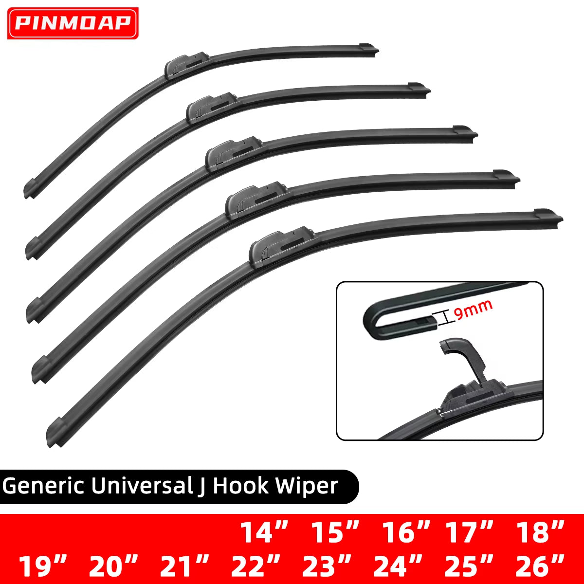 1PC Car Windshield Wiper Blades Hook Universal Soft Rubber Frameless Bracketless Car Wipers 14" 16" 18" 19" 20" 21" 22" 24" 26"