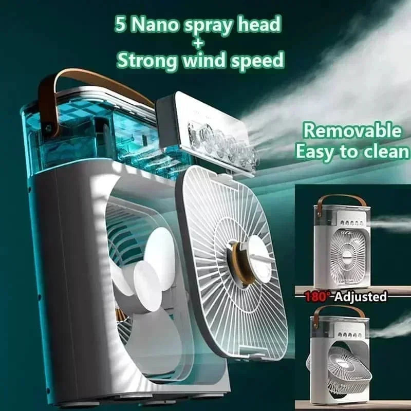 3 in 1 Summer Cooling Fan Portable Desktop Humidifier USB Mini Air Conditioners Night Light Water Mist for Home or Office