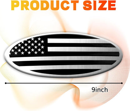 Tailgate Emblem for Ford F150 F250 F350 Silver American Flag 9 Inch Front Grill Emblem for Ford Emblem, Aluminum Oval Overlay Front Grill Rear Tailgate American Flag Decal Badge(Silver)