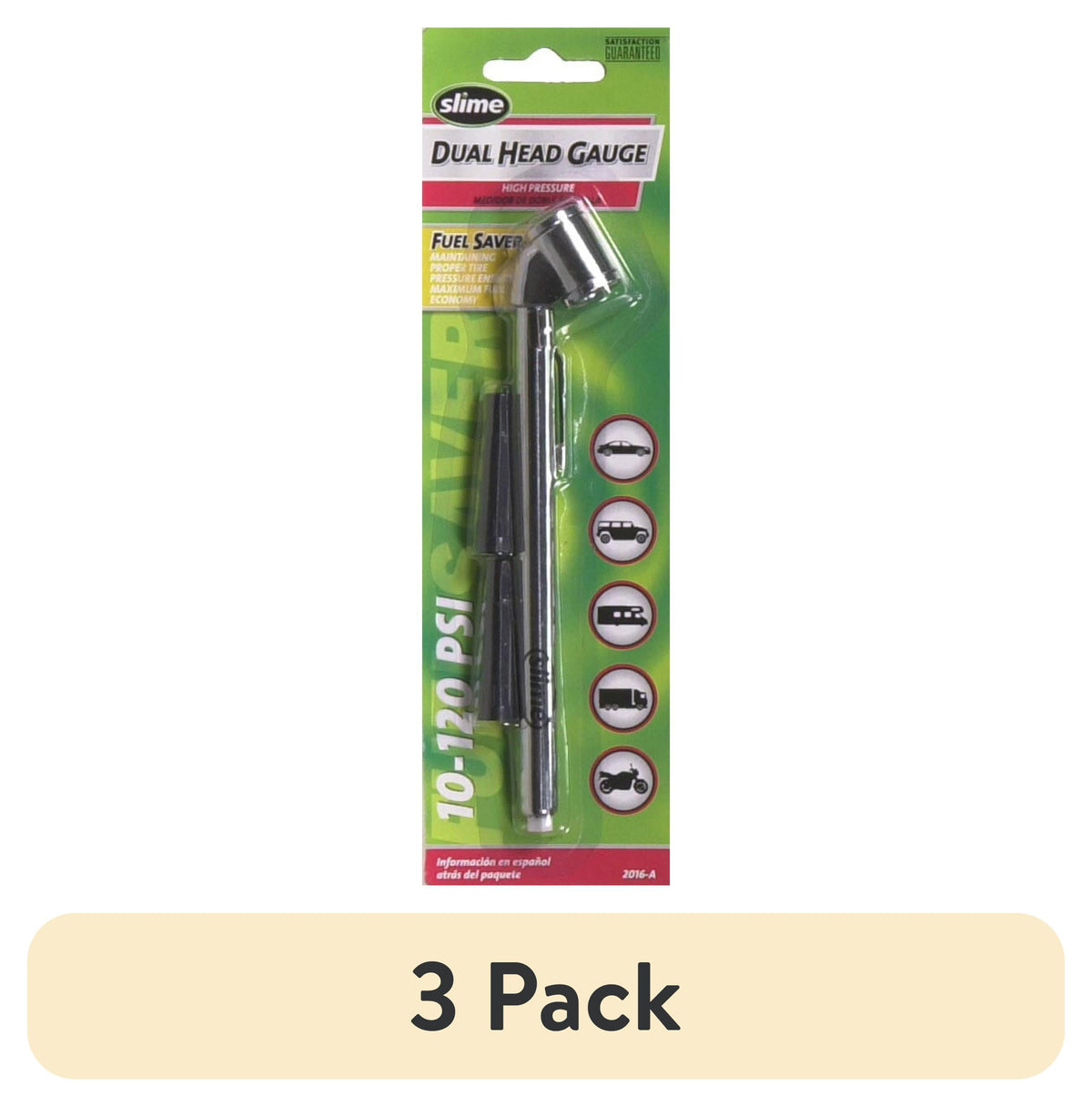 (3 Pack)  Tire Gauge, Dual Head, Pencil, 10-120 Psi, Includes Valve Extensions, Silver, 8.5", New, Multiple Makes - 2016-A