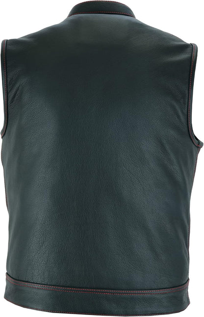 Mens Black Motorcycle Vests - SOA Club & Traditional Paisley Satin Liner Leather Biker Vests