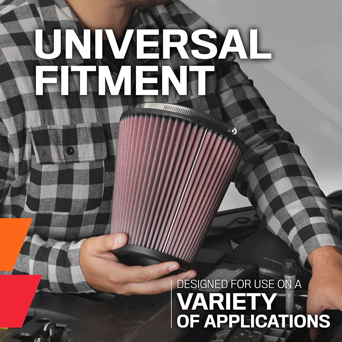 High-Flow Original Lifetime Universal Clamp-On Air Filter: High Performance, Premium, Washable: Flange Diameter: 3 In, Filter Height: 6.5 In, Flange Length: 0.625 In, Shape: Round, RU-2820