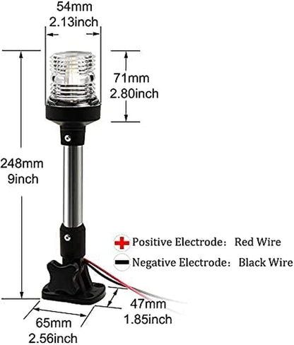 Boat Anchor Light 3-Nautical Mile White LED Fold down Stern Light for Pontoon and Fishing Boat All round 360° White LED 12-24V (9" Foldable)