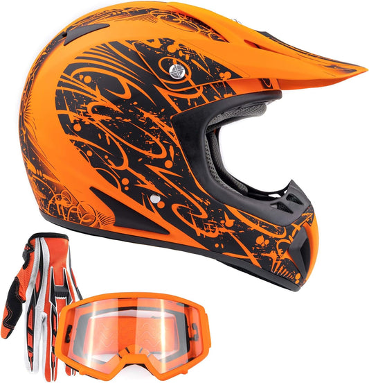 Typhoon ATV Motorcycle Helmet with Goggles & Gloves - DOT Certified Off-Road Racing Protection Gear Set for Men - Durable MX Combo Pack