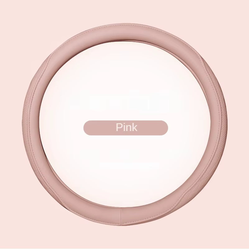 Napa Leather Perforated Patchwork Car Steering Wheel Cover, Non-Slip, Breathable, Universal 15 Inch (Approx. 38Cm)