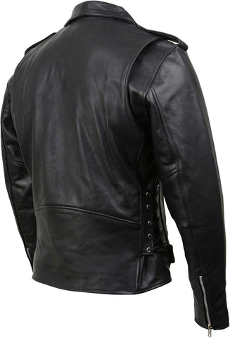 SH1011 Men'S Classic Brando Premium Leather Black Motorcycle Riders Leather Jacket W/Side Laces