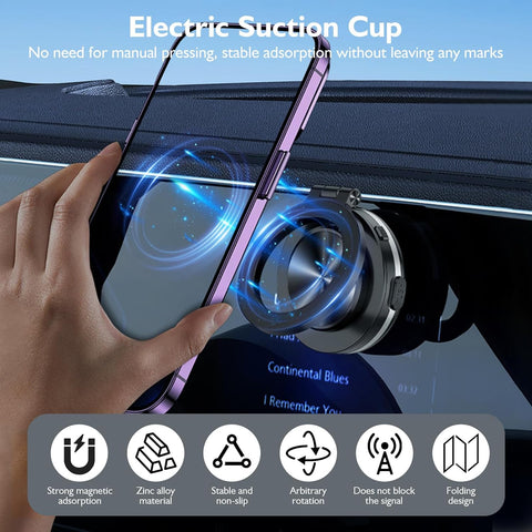 Electric Vacuum Magnetic Car Phone Mount, 360° Rotatable Car Suction Phone Mount, Vacuum Magnetic Phone Holder, Strong Suction for Car & All Smooth Surface,Compatible with All Phone Types (Black)