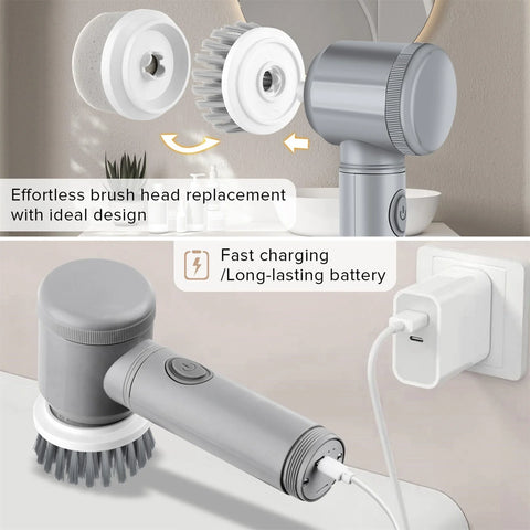 Popular Pick！  Electric Cleaning Brush * 1 Brush Head * 6 Usb Cable * 1 Scrubber Cleaning Brush Cordless Power Scrubber with 6 Replaceable Brush Heads Handheld Power Shower Scrubber for Bathtub