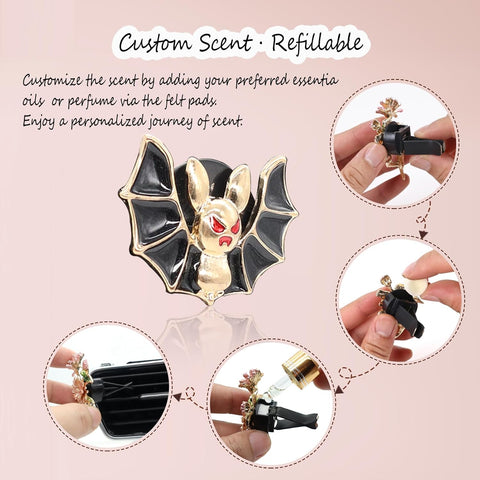 Bat Air Vent Clip Car Air Freshener 2Pcs Black Vampire Bat Car Air Fresheners Vent Clips Gothic Vent Clip Car Accessories Gift for Girlfriends Boyfriend Refillable Car Diffuser