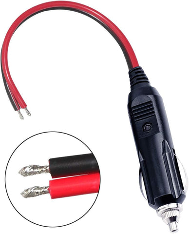 12V Replacement Cigarette Lighter Male Plug with Lead - 24V Car Power Adapter Auto Accessories with Led Lights, 15A Fuse (Male Plug to Tinned Terminal)