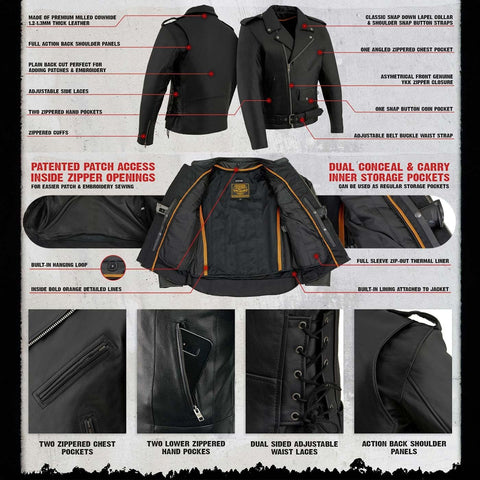 SH1011 Men'S Classic Brando Premium Leather Black Motorcycle Riders Leather Jacket W/Side Laces