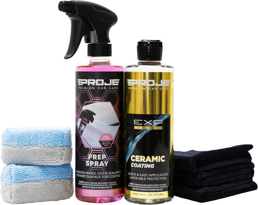 Deluxe Ceramic Kit 5-Piece | Premium Ceramic Coating Kit for Cars Trucks Rvs and Motorcycles | Prep Spray Ceramic Coating | Plush Microfiber Towels & Applicator Sponge