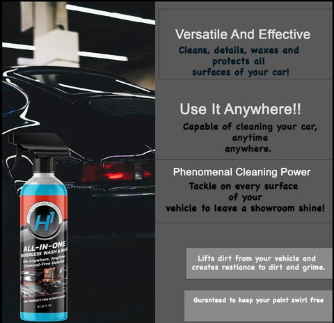 Hyper One Waterless Car Wash and Wax Spray - All-In-One High Gloss Detailing for Car Interior & Exterior - Long Lasting UV Car Protection - Quick Multisurface Detailer for Cars, Rvs, and Motorcycles