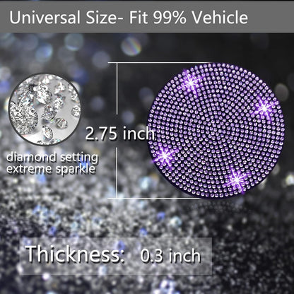 2Pcs Bling Car Cup Holder Coaster, 2.75 Inch Anti-Slip Shockproof Universal Fashion Vehicle Car Coasters Insert Bling Rhinestone Auto Automotive Interior Accessories for Women (2 Pcs, Purple Violet)