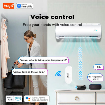 Tuya Wifi Temperature and Humidity Sensor Indoor Humidity Sensor Battery Powered APP Monitoring for Alexa Google Home Voice
