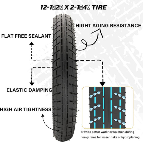 12 1/2 X2 1/4 Tire and Tube Set, 12.5 X 2.25 Bike Tire Compatible for Razor Pocket Mod Dirt Bike Currie Schwinn GT IZIP Ezip MX125 Dirt Rocket, Replacement Kids Bike Tires 12.5 X 2.25